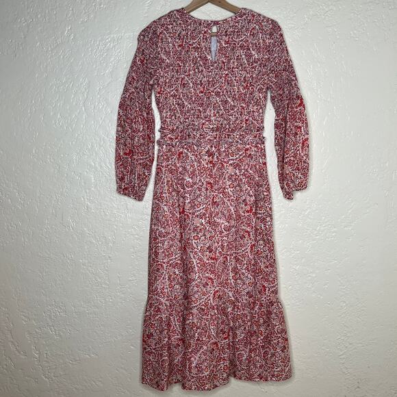 Vineyard Vines Women's Smocked Long Sleeve Ruffle Midi Floral Lined Dress Small - Picture 4 of 8